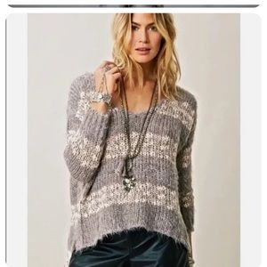 EUC Free People Linus striped Oversized Fuzzy Sweater Size M